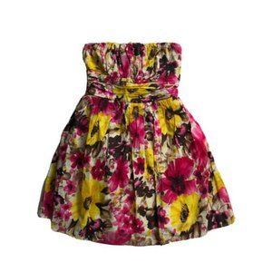 XS Floral Strapless Dress Cinched Waist Peplum Worn Once